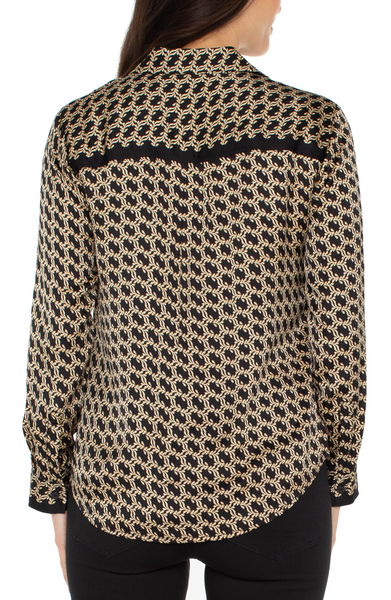 Liverpool Abstract Print Button-Up Shirt - Black/Gold