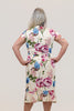Image of Steven Guy Plus Size Cap Sleeve Surplice Cascade Ruffle Floral Print Dress - Ivory/Pink