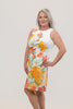 Image of Steven Guy Sleeveless Floral Print Sheath Dress - White/Marigold