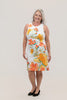 Image of Steven Guy Sleeveless Floral Print Sheath Dress - White/Marigold