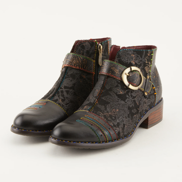 L'Artiste by Spring Step Georgiana Foil Print Bootie - Black/Multicolor