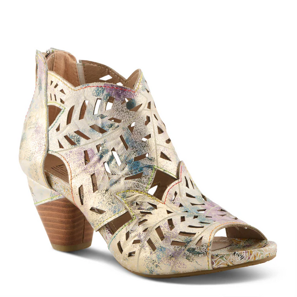 L'Artiste by Spring Step Icon Laser Cut Peep Toe Metallic Leather Bootie - Lilac Multi