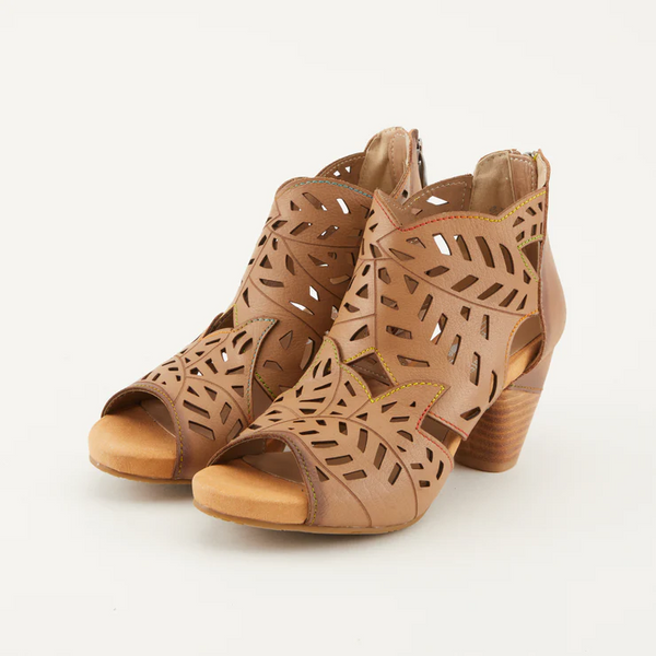 L'Artiste by Spring Step Icon Laser Cut Peep Toe Bootie - Tan