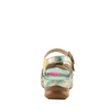 Image of L'Artiste by Spring Step Script Floral Leather Backstrap Wedge Heel Sandal - Mint Green/Multicolor