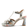 Image of L'Artiste Twinkletoz Textured Metallic Leather T-Strap Sandals - Silver/Multicolor