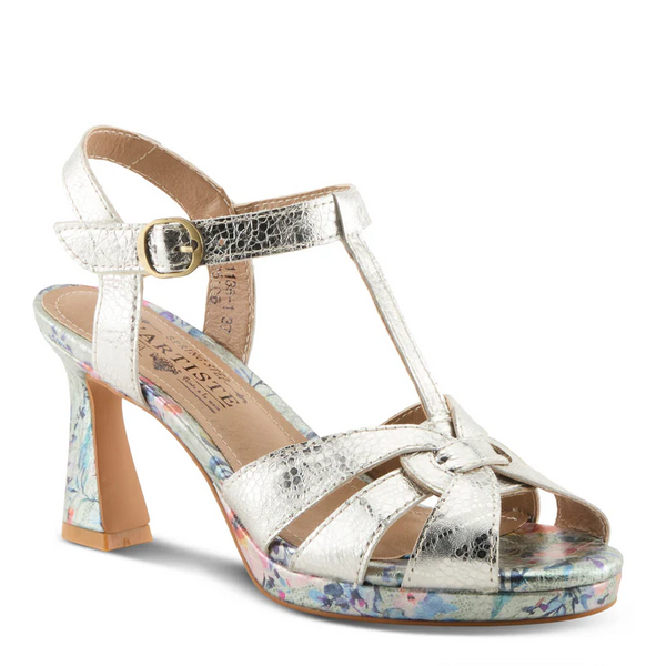 L'Artiste Twinkletoz Textured Metallic Leather T-Strap Sandals - Silver/Multicolor