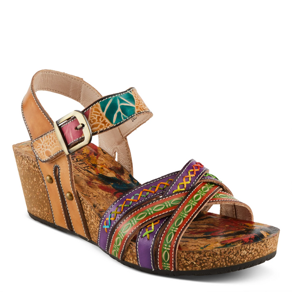 L'Artiste by Spring Step Bosquet Strappy Wedge Sandal - Tan/Multicolor