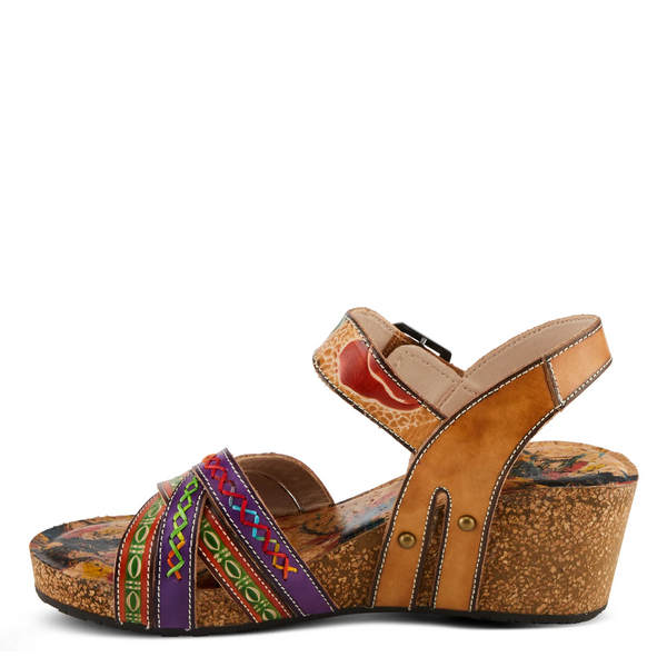 L'Artiste by Spring Step Bosquet Strappy Wedge Sandal - Tan/Multicolor