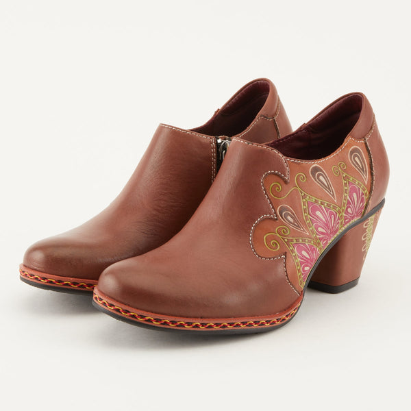 L'Artiste by Spring Step Zami Embroidered Shootie - Brown