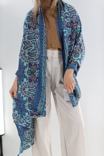 La Fiorentina Paisley Silk Blend Wrap Scarf & Pareo Skirt - Blue/Aqua