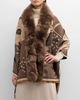 Image of La Fiorentina Floral Print Faux Fur Trim Scarf - Taupe