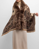 Image of La Fiorentina Floral Print Faux Fur Trim Scarf - Taupe