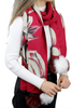 Image of La Fiorentina Floral Print Scarf with Fox Fur Poms - Red/Ivory