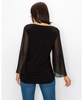 Image of Last Tango V-Neck Chiffon Sleeve Hi/Low Top - Black