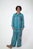 Image of Laura V Paisley Print Two Piece Blouse & Wide Leg Pant Set - Turquoise/Multicolor