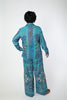 Image of Laura V Paisley Print Two Piece Blouse & Wide Leg Pant Set - Turquoise/Multicolor