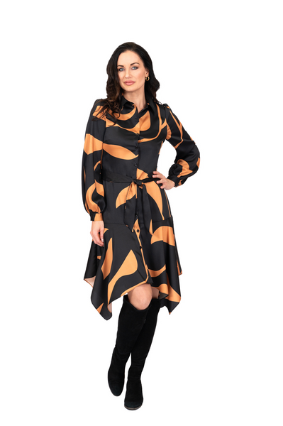 Scapa by Lauren Perre Button Front Long Sleeve Abstract Print Dress - Multicolor