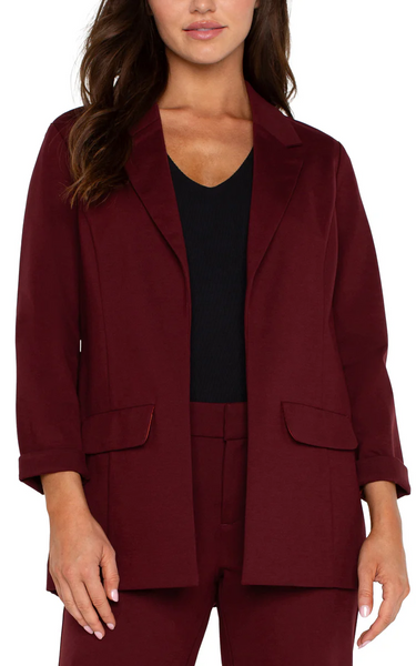 Liverpool Open Front Boyfriend Blazer with Princess Darts - Bordeaux