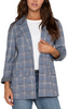 Image of Liverpool Glen Plaid Print Open Front Boyfriend Blazer - Blue Topaz Plaid