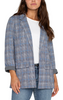 Image of Liverpool Glen Plaid Print Open Front Boyfriend Blazer - Blue Topaz Plaid