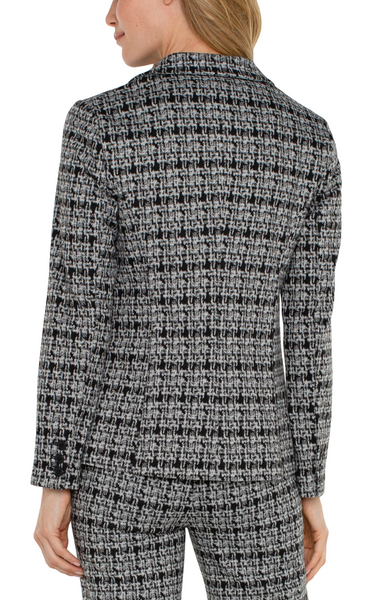 Liverpool Plaid Print Fitted Blazer - Black/Grey Plaid