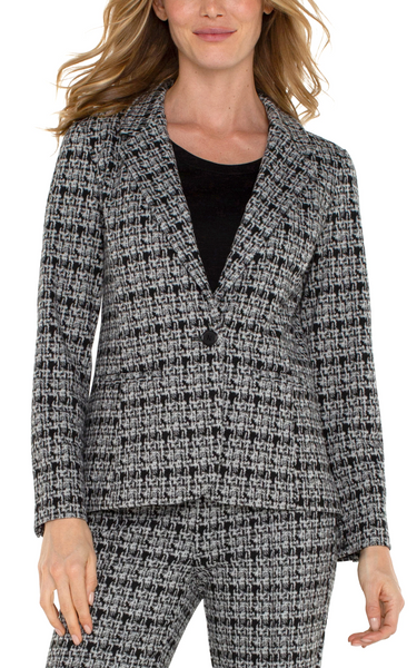 Liverpool Plaid Print Fitted Blazer - Black/Grey Plaid