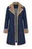 Image of Liverpool Sherpa Trim Button Front Closure Long Denim Jacket - Rinse Wash Blue/Taupe