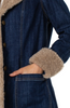 Image of Liverpool Sherpa Trim Button Front Closure Long Denim Jacket - Rinse Wash Blue/Taupe