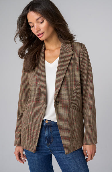 Liverpool Fitted Cutaway Single Button Front Closure Blazer - Olive/Multicolor