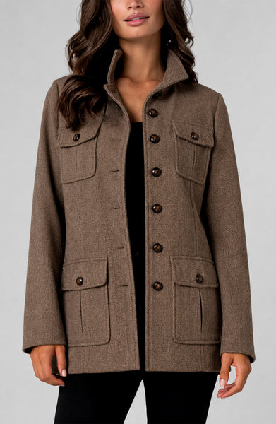 Liverpool Funnel Neck Button Front Field Jacket - Chestnut Brown