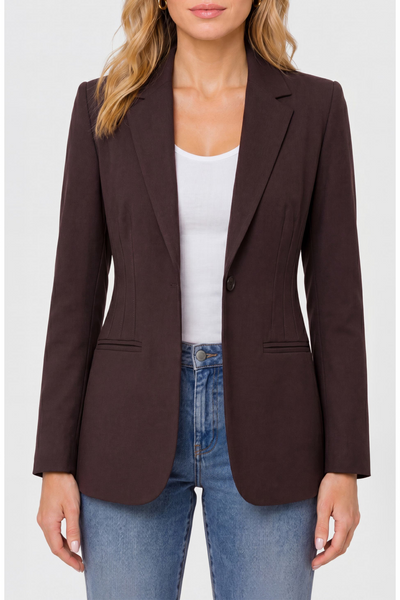 Liverpool Single Button Front Closure Fit & Flare Blazer - Brown Truffle