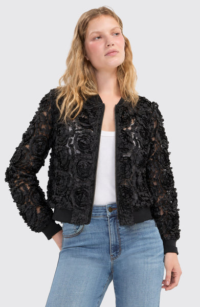 Liverpool Floral Rosette Woven Bomber Jacket - Black Floral