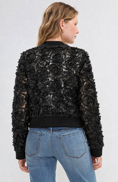 Liverpool Floral Rosette Woven Bomber Jacket - Black Floral