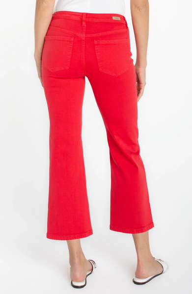 Liverpool Hannah Slit Hem Crop Flare - Cherry Rose Red