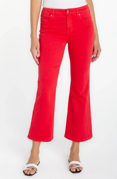 Liverpool Hannah Slit Hem Crop Flare - Cherry Rose Red