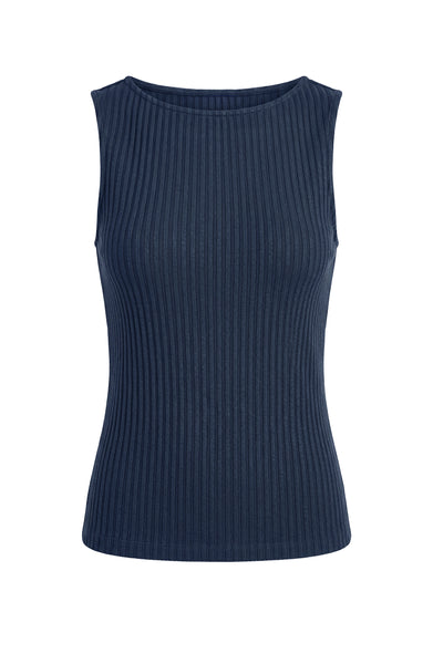 Liverpool Sleeveless Rib Knit Boat Neck Top - Navy