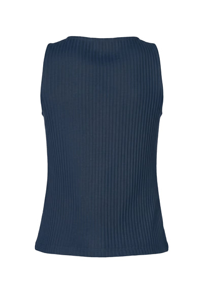 Liverpool Sleeveless Rib Knit Boat Neck Top - Navy