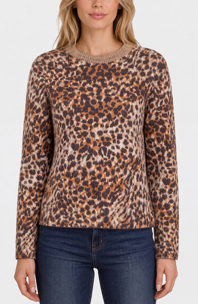 Liverpool Long Sleeve Plush Jacquard Knit Pull-Over Sweater - Java Multicolor