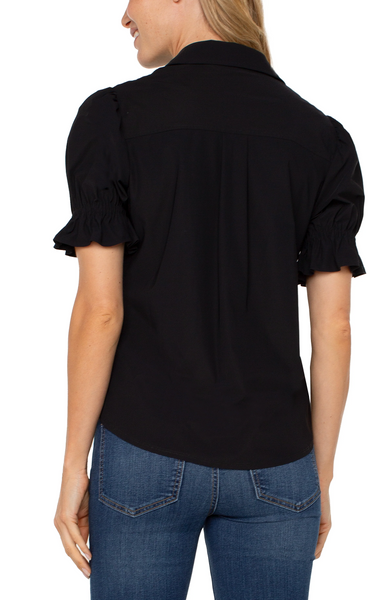 Liverpool Snap Front Closure Puff Sleeve Shirt - Black