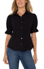 Image of Liverpool Snap Front Closure Puff Sleeve Shirt - Black