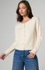 Image of Liverpool Button Front Closure Ruffle Detail Long Sleeve Cardigan Sweater - Cream