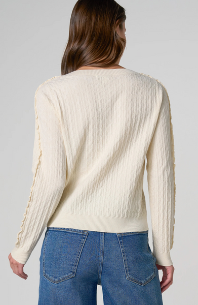 Liverpool Button Front Closure Ruffle Detail Long Sleeve Cardigan Sweater - Cream