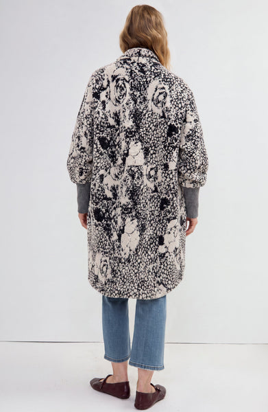 Liverpool Open Front Floral Coatigan Sweater - Bone/Black Floral