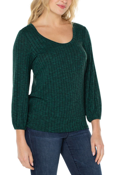 Liverpool Scoop Neck 3/4 Sleeve Twist Back Knit Top - Deep Emerald Green *Take an EXTRA 1/2 Off*