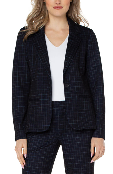 Liverpool Windowpane Print Fitted Blazer - Deep Navy