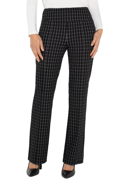 Liverpool Pearl Pintuck Flare Windowpane Check Pant - Black/White