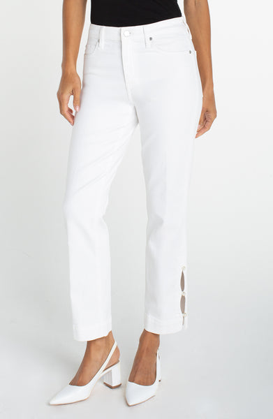 Liverpool Kennedy Crop Straight Leg Jean with Pearl Trim - Bright White