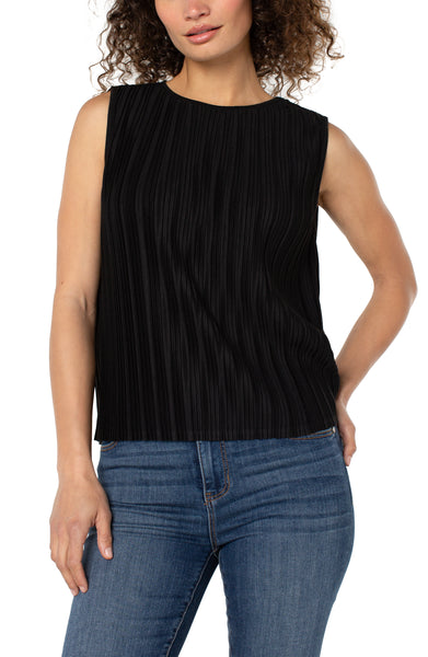Liverpool Pleated Knit Sleeveless Boat Neck Shirt - Black