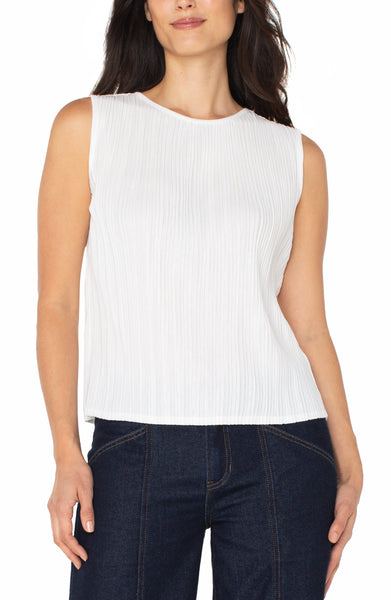 Liverpool Pleated Knit Sleeveless Boat Neck Shirt - Vintage White