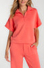 Image of Liverpool Scuba Knit Half Zip Popover Top - Sunset Coral